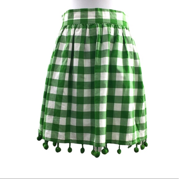 Elizabeth Wilson Dresses & Skirts - Elizabeth Wilson Green White Windowpane Pompom Mini Skirt Womens Small A Line